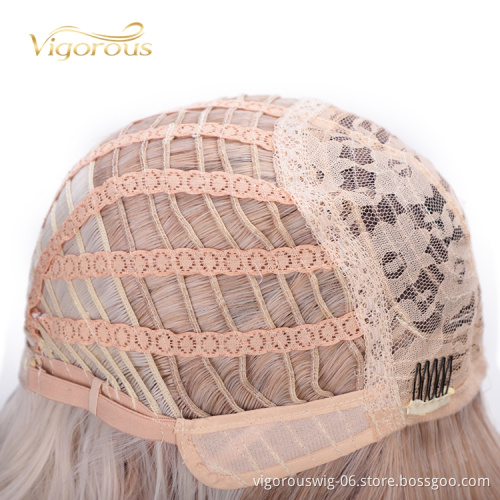 Vigorous Glueless Heat Friendly Wholesale Short Vendor Cheap Ombre Blonde White Wavy High Grade Synthetic Wig
